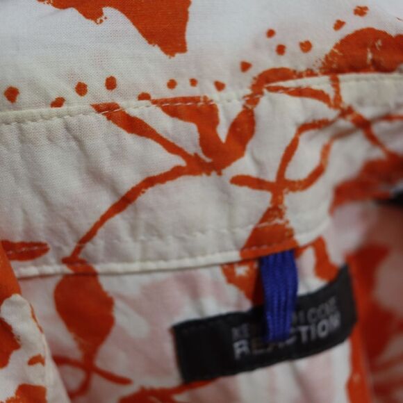 Kenneth Cole Reaction Orange and White Casual Shirt Tropical Pearl Snap LG - Picture 15 of 15